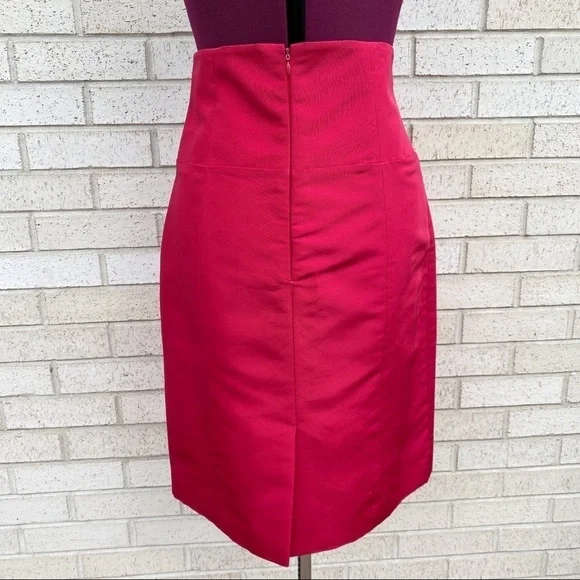 Monique Lihuillier Red 100% Silk High Waist Pencil Skirt Size 8 - Picture 4 of 9